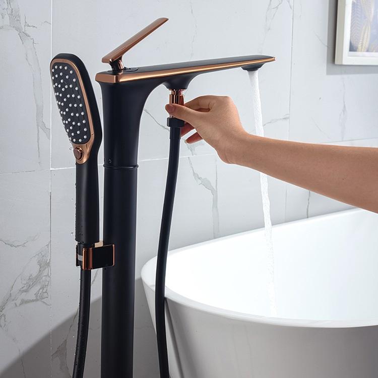 Black White Floor Mounted Free Standing Freestanding Bathtub Faucet