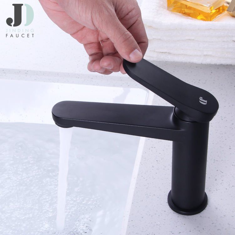 Factory Deck Mounted Single Lever Hot Cold Water Bathroom Brass Black Basin Faucet