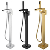 Black Brass Waterfall Tub Filler Floor Mounted Free Standing Bathtub Faucet Tap