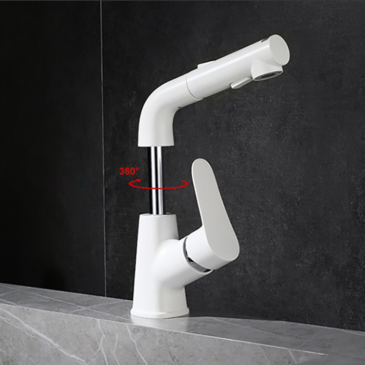 360 Roatation Washroom Chrome Pull Out Face Basin Sink Faucet