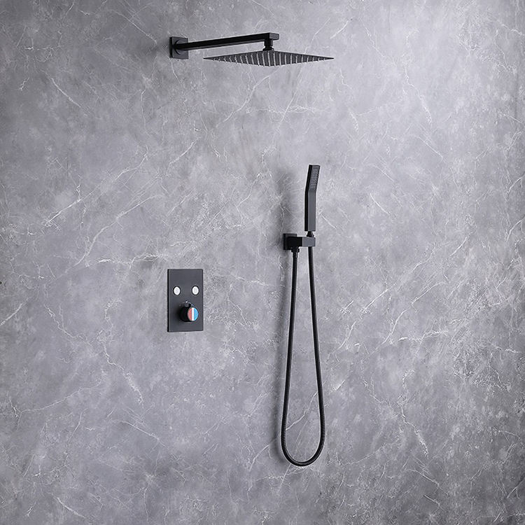 Chrome Black 2 Function Hot and Cold Hidden Concealed Shower Mixer System Set with Rough-in Valve