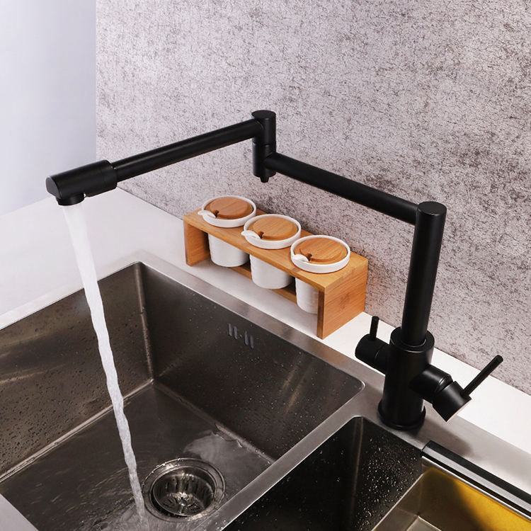 Hot and Cold Double Handle Deck Mount Folding Kitchen Faucet Tap Pot Filler