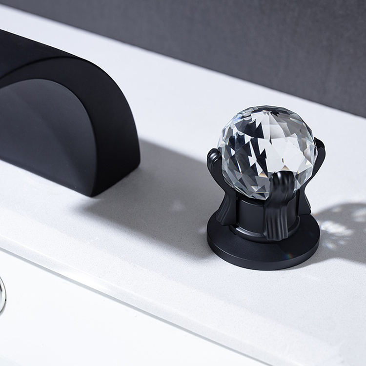 Bathroom Sink Faucet 3 Holes 2 Crystal Handle Widespread Wash Basin Mixer Tap