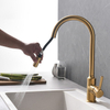 Deck Mounted Single Handle Black and Gold Kitchen Faucet Mixer Tap Pull Down