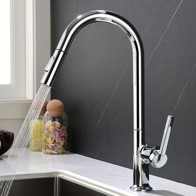 pull down kitchen faucet kitchen sink faucet water tap pull-down flexible sprayer swivel taps