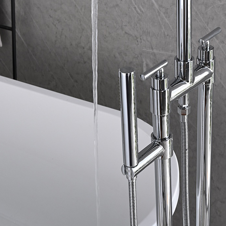 Two Handles Freestanding Tub Filler Floor Mounted Bathtub Faucets
