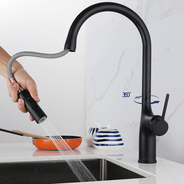 360 Degree Rotation Kitchen Sink Tap Single Handle Kitchen Pull Down Faucet with Sprayer