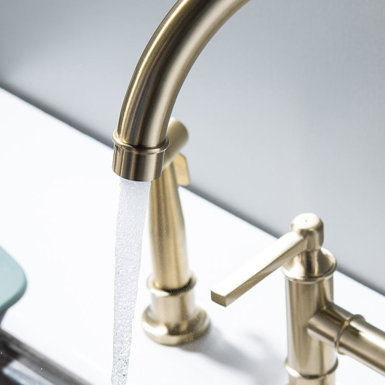 gold brushed brass tapware 2 handle kitchen faucet with sprayer bridge kitchen faucet hot and cold 3 mode sink faucet