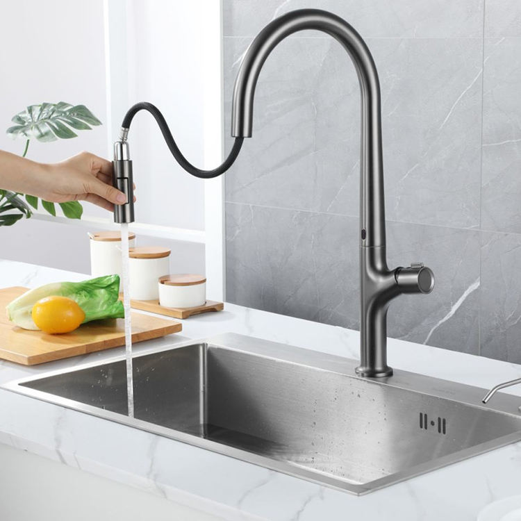 Deck Mounted Single Lever Pull Down Smart Touchless Kitchen Faucet