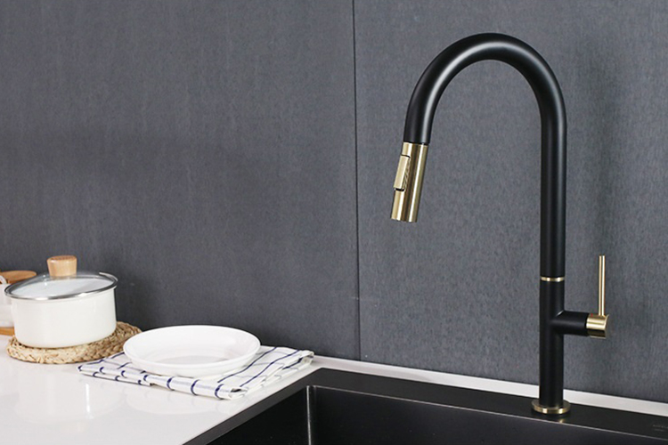 Black and Gold Touch Sensor Pull Down Kitchen Sink Faucet with Sprayer