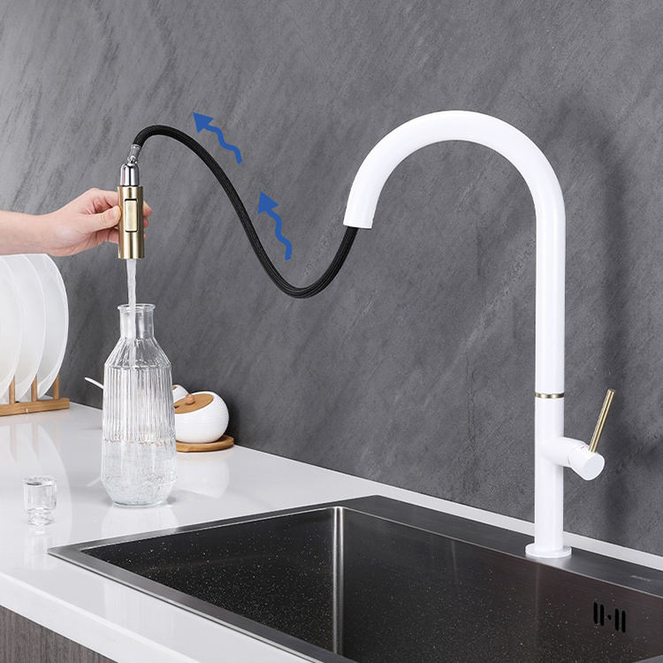 Black and Gold Touch Sensor Pull Down Kitchen Sink Faucet with Sprayer