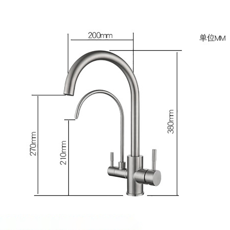 Kaiping 304 Stainless Steel Deck Mounted 2 Handle Hot and Cold RO Kitchen Sink Faucet with Water Filter