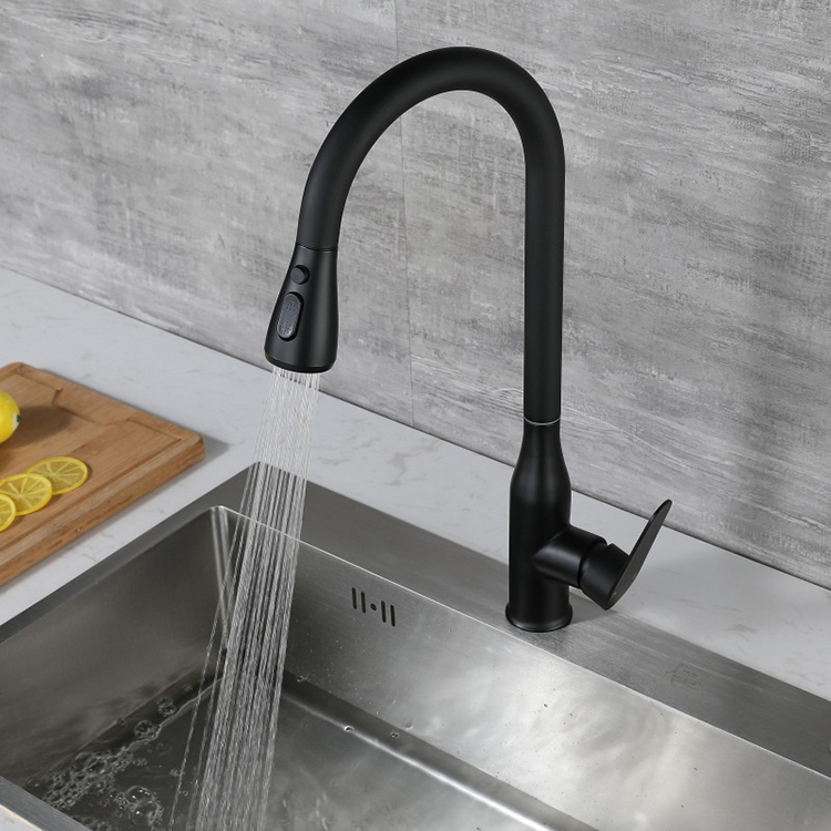 Single Hole Single LeverStainless Steel Pull Down Black Kitchen Faucet