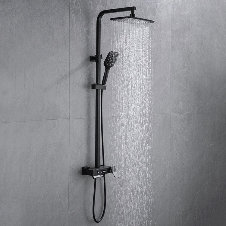 Brass Matte Black Wall Mounted Exposed Bathroom Rain Shower Head System Set