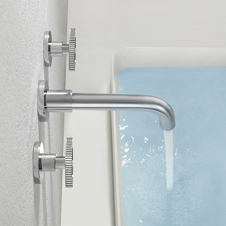 3 Hole Dual Handle Bathroom Basin Sink Faucet Tap In Wall