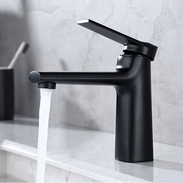 Deck Mounted Single Lever Bathroom Wash Basin Sink Mixer Faucet Brass Black