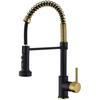 Black and Gold Modern Semi Pro Single Hole Sprial Put Out Spring Kitchen Faucet