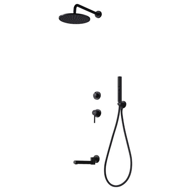 In-wall Mounted Concealed Hot Cold Water Black Brass Bath Shower Faucet Set