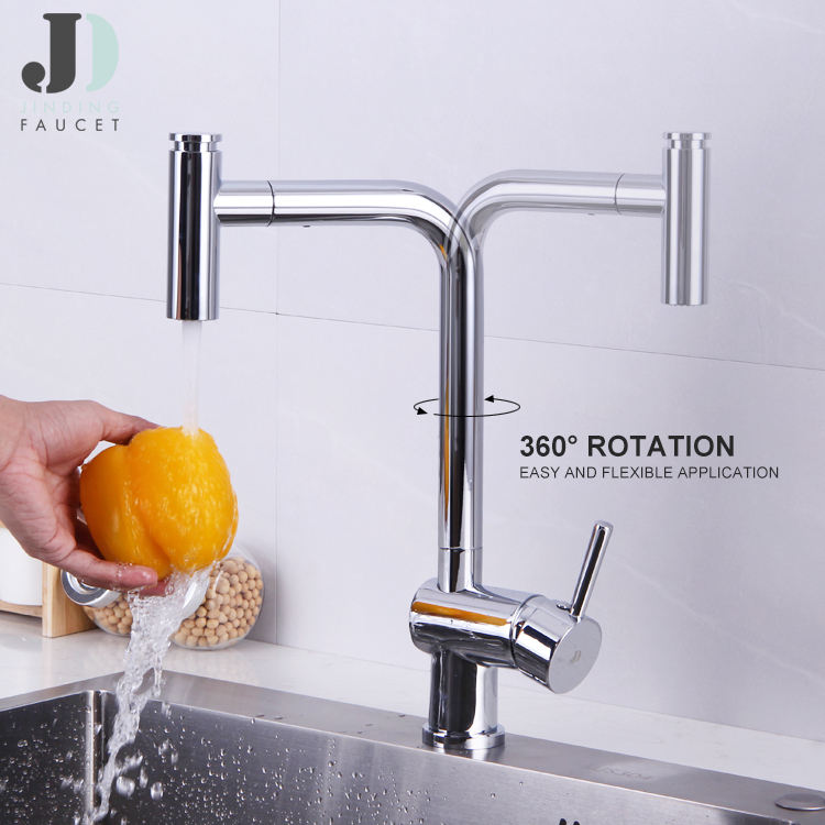 360 Rotation Brass Single Lever Pull Out Kitchen Faucet Water Mixer