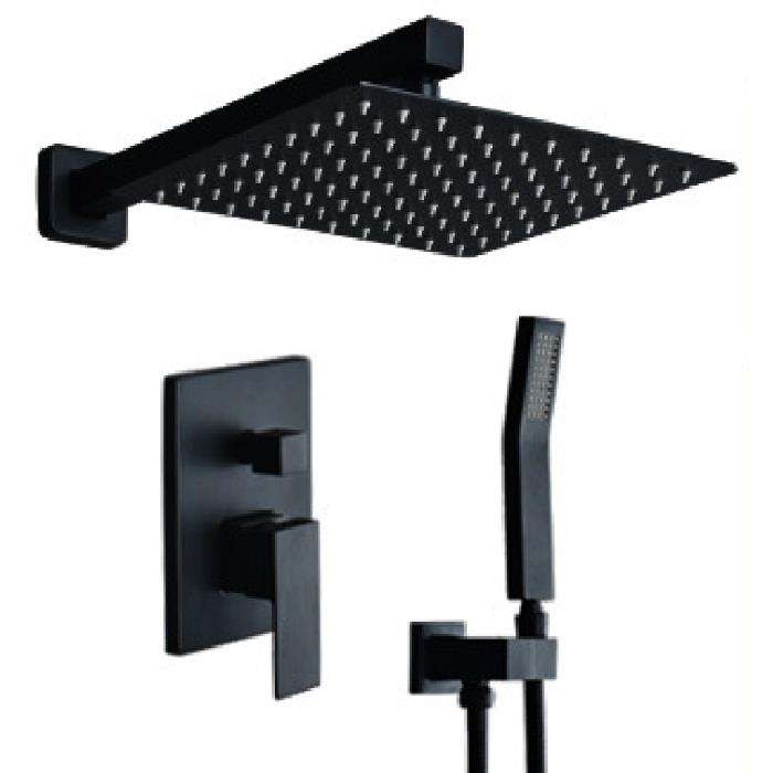 Bathroom Black Wall Mounted Concealed Hidden Rain Shower Faucet Mixer Set