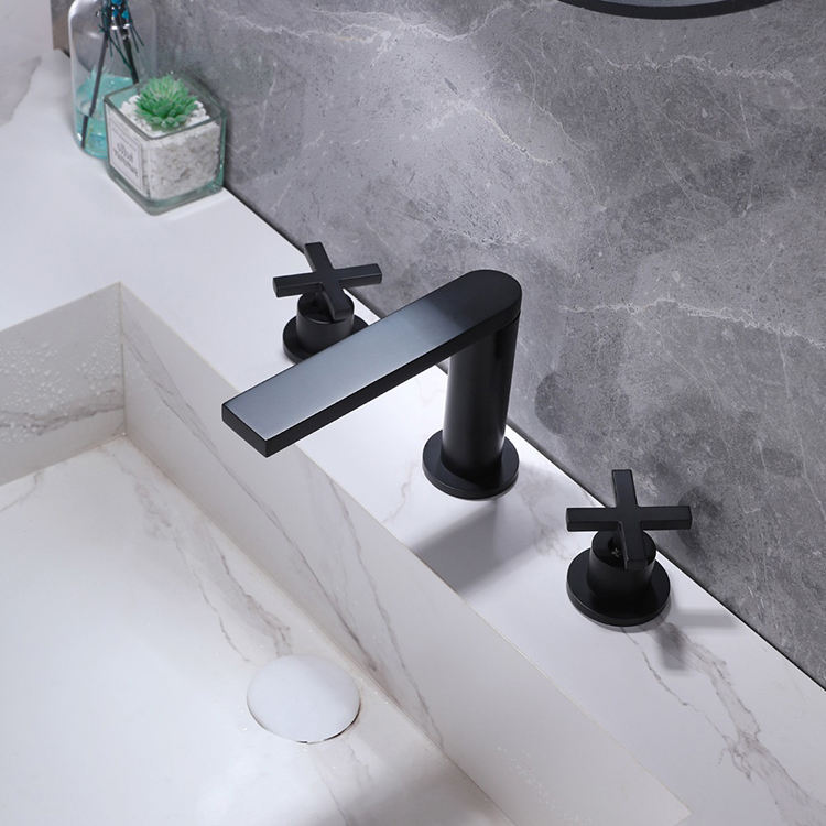 Deck Mounted 3 Holes Dual Corss Handle Bathroom Basin Faucet Tap