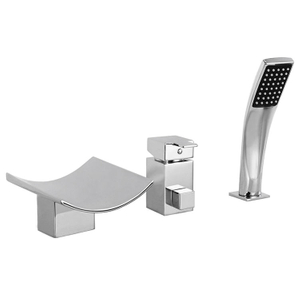 Deck Mount Single Handle 3 Holes Bathroom Tub Faucet Waterfall Bathtub Faucet Set with Hand Shower