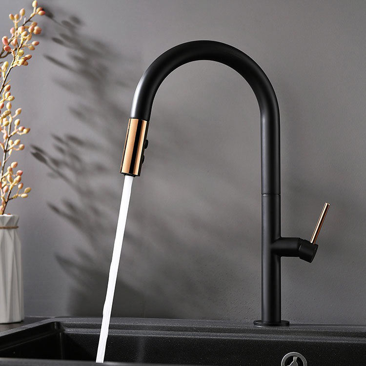 Single Handle Hot Cold Water Function Brass Black Pull Down Water Faucet Kitchen Tap