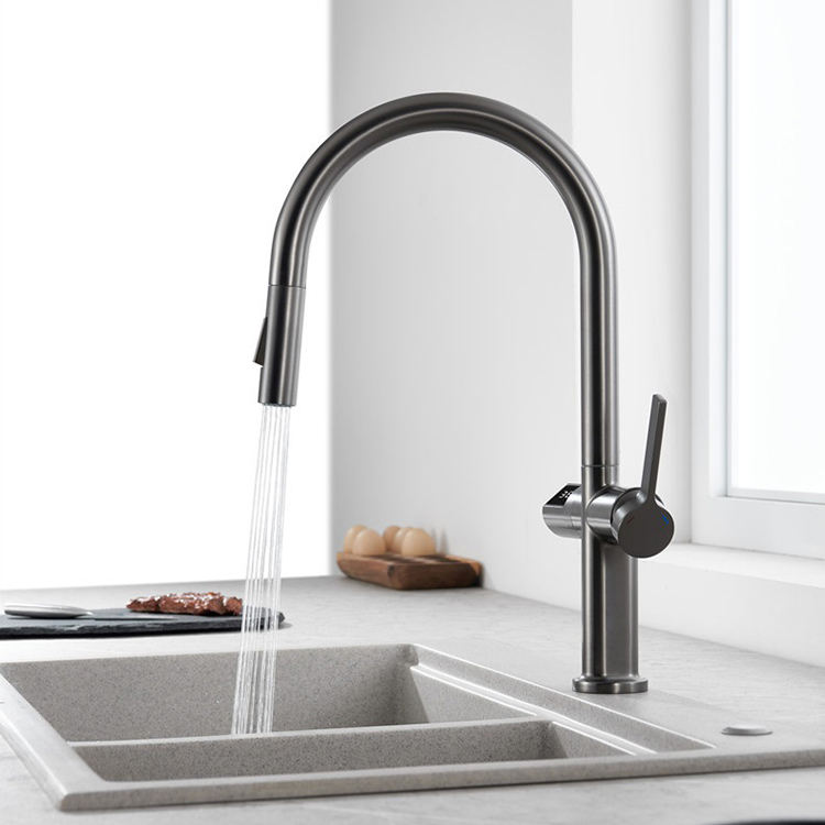 Brass Touch Sensor Digital Kitchen Sink Faucet with Pull Down Sprayer