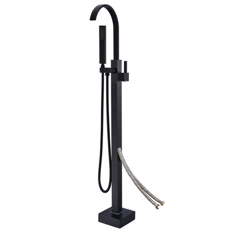 Brass Black Bathroom Floor Standing Freestanding Bathtub Mixer Faucet