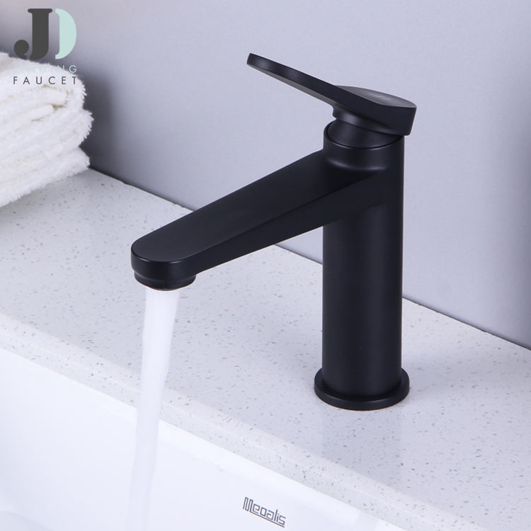 Factory Deck Mounted Single Lever Hot Cold Water Bathroom Brass Black Basin Faucet