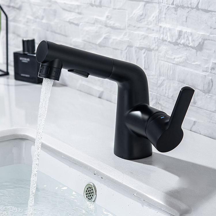 Single Lever Bathroom Sink Mixer Faucet with Pull Out Sprayer
