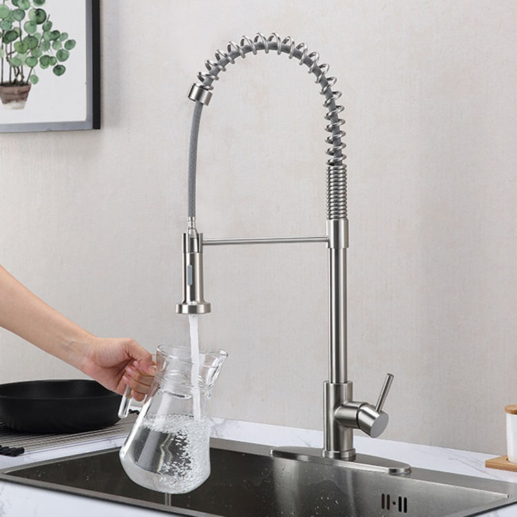 SUS 304 Stainless Steel Pull Out Pull Down Spring Kitchen Faucet Mixer
