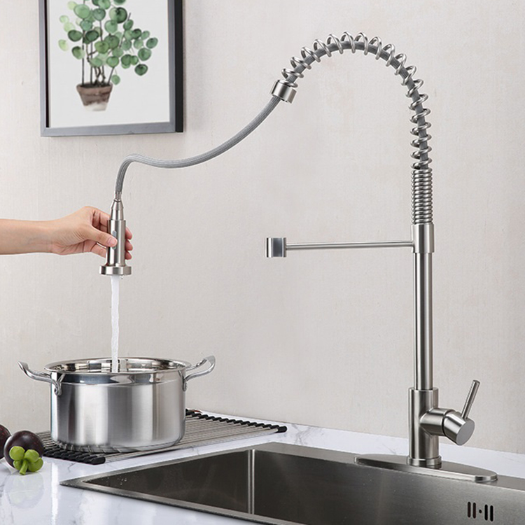 SUS 304 Stainless Steel Pull Out Pull Down Spring Kitchen Faucet Mixer