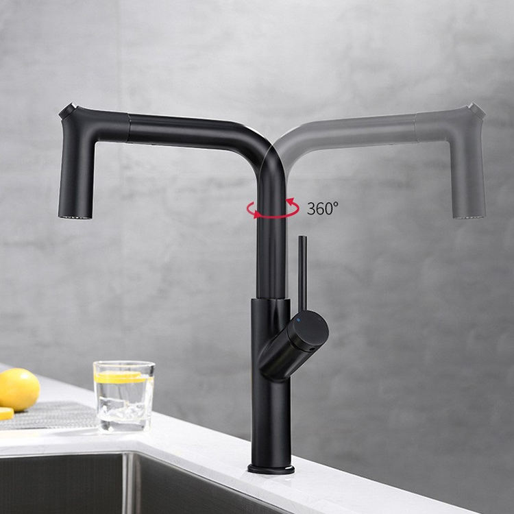 2 Modes Black Kitchen Sink Taps Faucet Pull Out