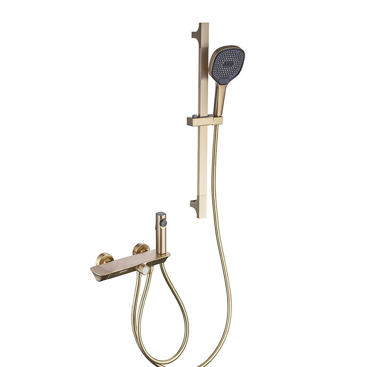 Brushed Gold Bathroom Shower Mixer Column Set Thermostatic