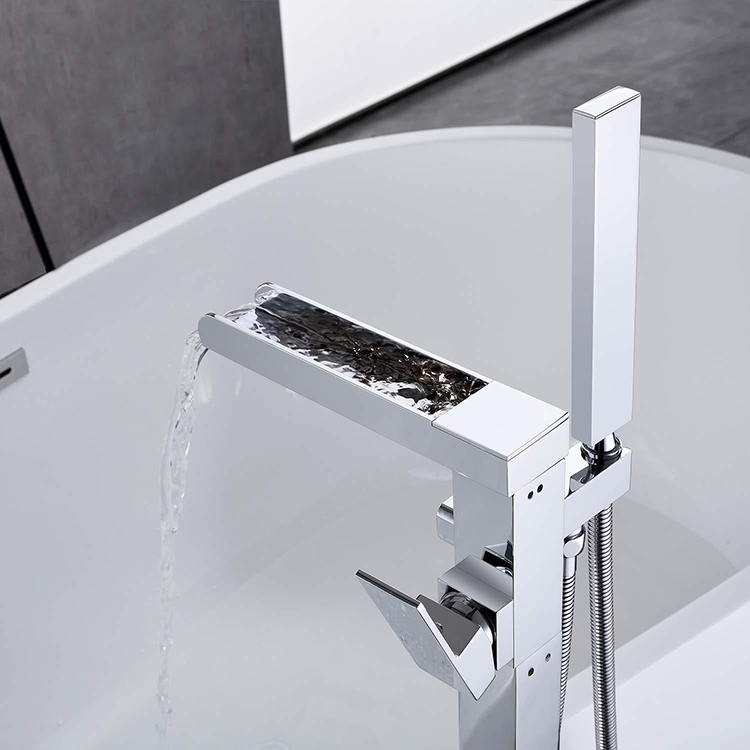 Waterfall Tub Filler Floor Mounted Freestanding Bathtub Faucet