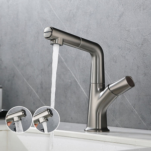 Deck Mounted Bathroom Vanity Faucet Pull Out Basin Mixer Faucet