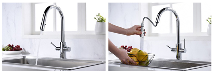 304 Stainless Steel Dual Handle Kitchen Mixer Faucet Tap with Pull Down Sprayer