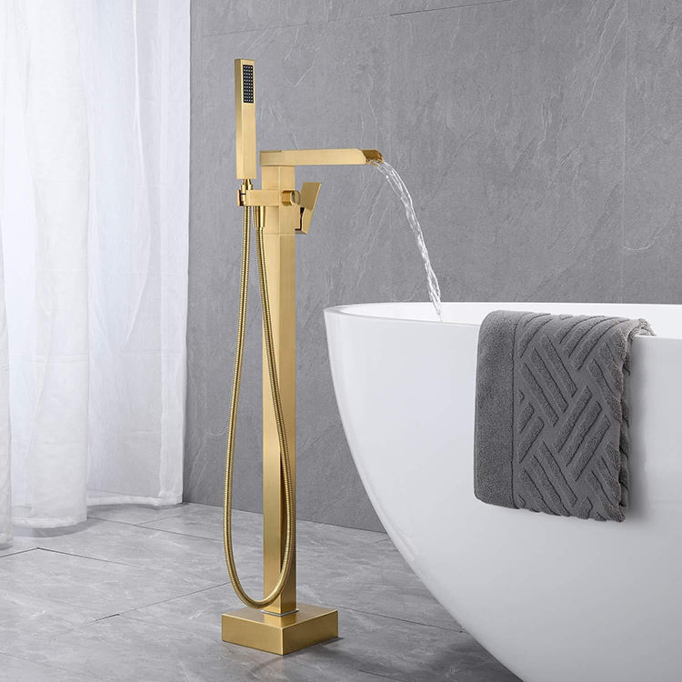 Waterfall Tub Filler Brass Floor Stand Free Standing Black Bathtub Faucet