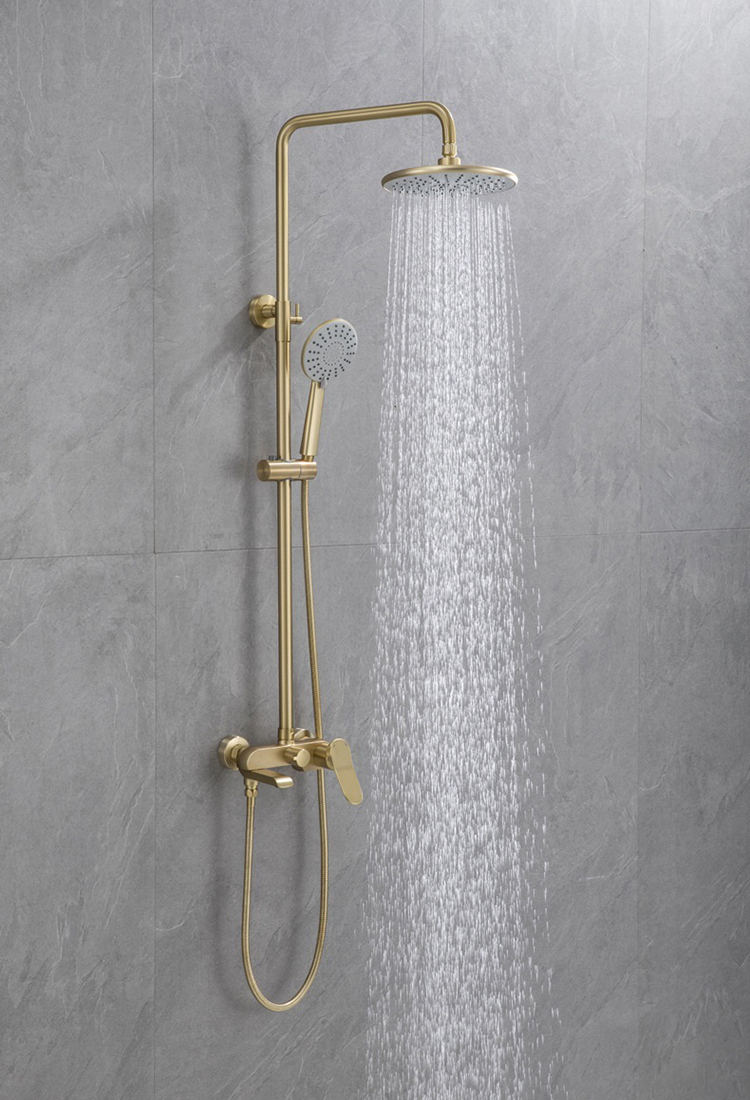 Gold Bathroom Brass Wall Mounted Exposed Rainfall Shower Faucet Mixer Set