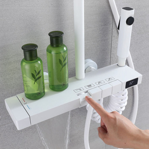 Exposed Digital Display Thermostatic Bathroom Rain Shower Faucet System Set