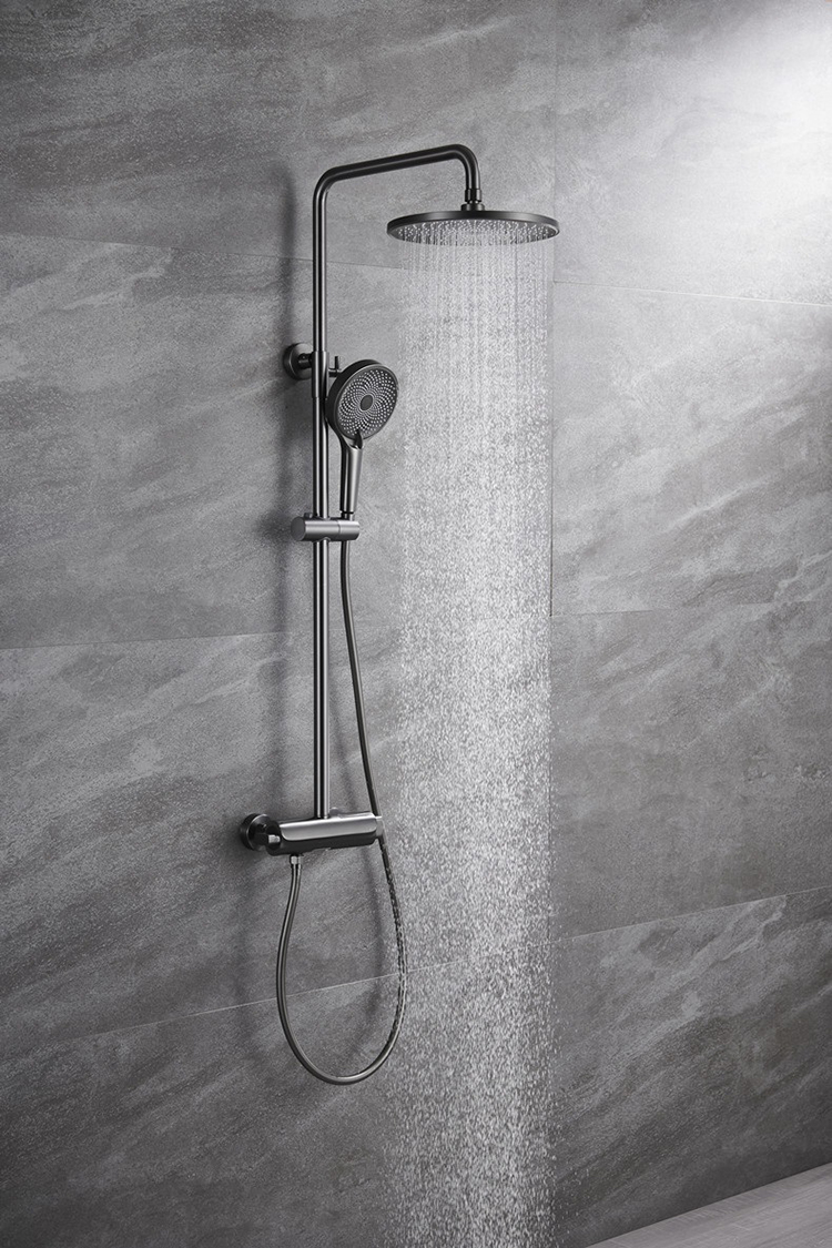 Modern Bathroom Exposed Wall Mounted Thermostatic Rain Shower System Set