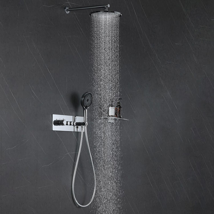 Thermostatic 3 Way Wall Mounted Concealed Chrome Shower System Set with Rough-in Valve