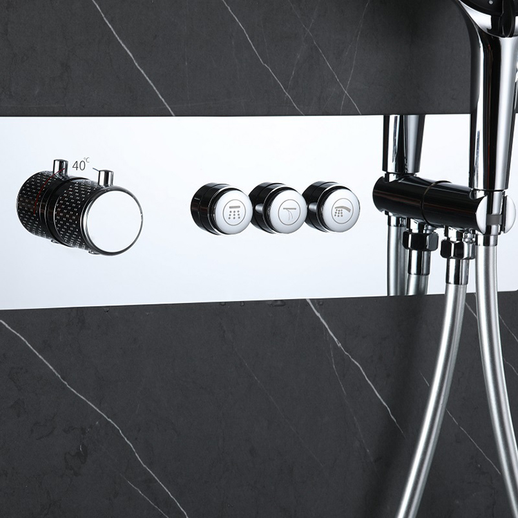 Thermostatic 3 Way Wall Mounted Concealed Chrome Shower System Set with Rough-in Valve