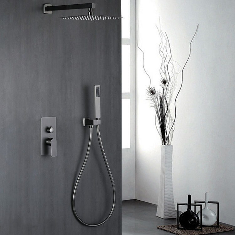 2 Way In Wall Concealed Rain Shower Head Set Gun Grey with Rough-in Valve
