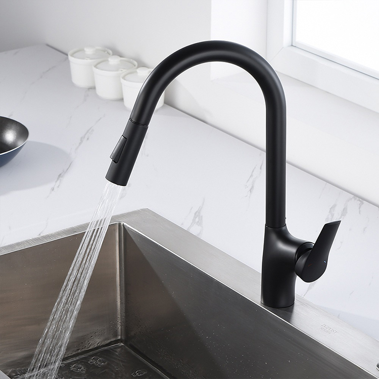 Single Hole Single Handle Black Kitchen Faucets Pull Down