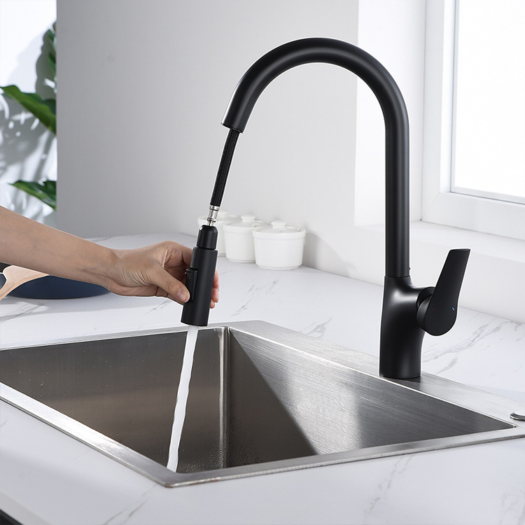 Single Hole Single Handle Black Kitchen Faucets Pull Down