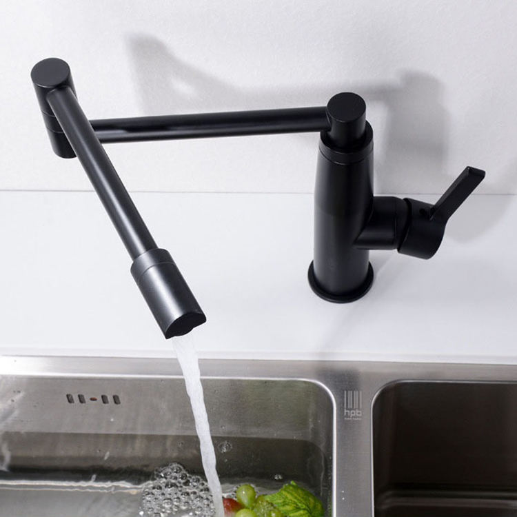 Deck Mounted Hot and Cold 360 Degree Rotating Folding Flexible Kitchen Faucet Water Tap