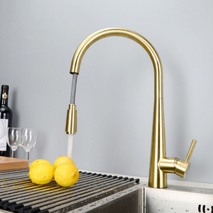 Brushed Gold Pull Down Kitchen Sink Faucet Mixer Tap