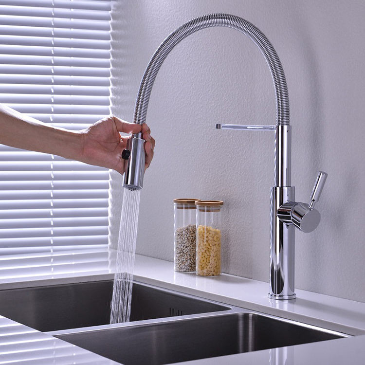 Single Hole Pre-Rinse Pull Out Pull Down Flexible Kitchen Sink Faucet